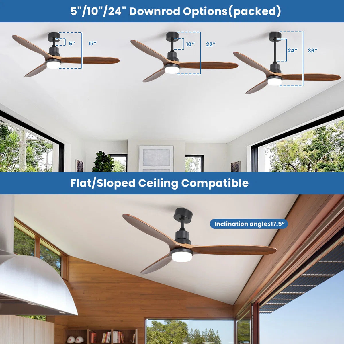 Nicola 60" 3-Blade Black Ceiling Fan With Led Light and Remote Control