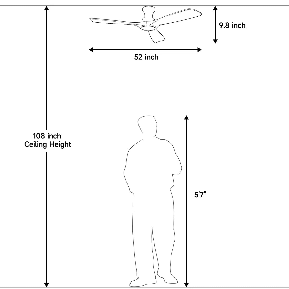 Karlena 52'' Black Dimmable Ceiling Fan with Light Kit and Remote Control Reversible DC Motor